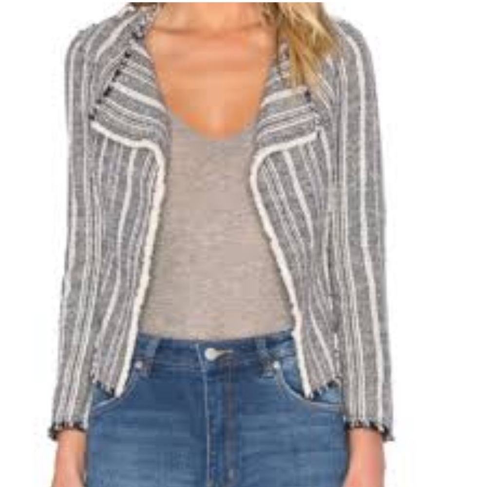 10 Crosby Derek Lam Striped Tweed Blazer Jacket Cream Navy Open Front Size 4